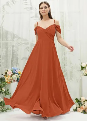 Burnt Orange Chiffon Cold Shoulder Sweetheart Bridesmaid Dress Pocket