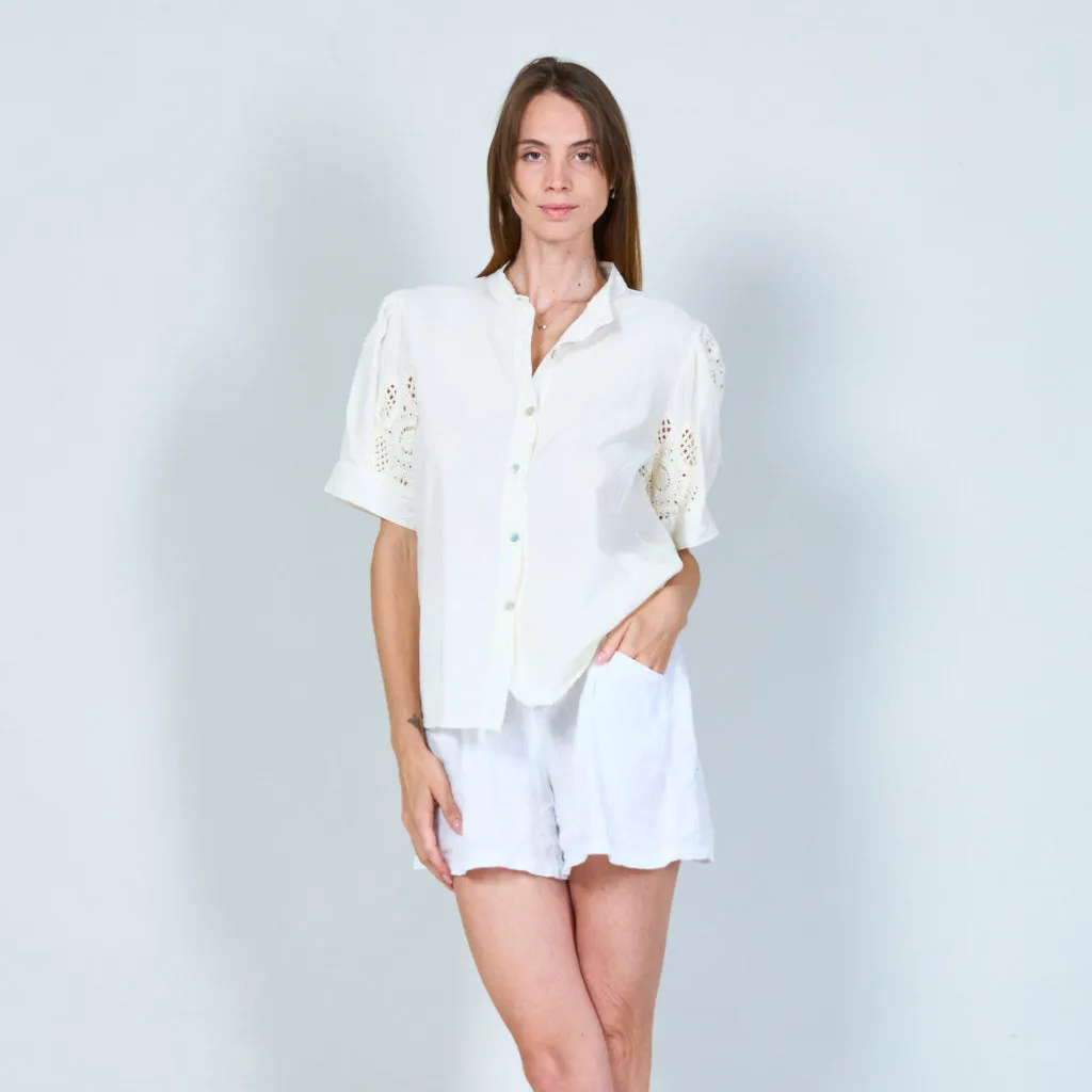 Button-down blouse with crochet sleeves wholesale