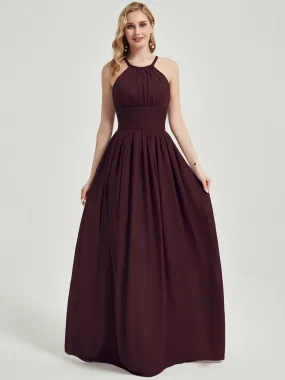 Cabernet Pleated Halter Neck Sleeveless Chiffon Maxi Bridesmaid Dress