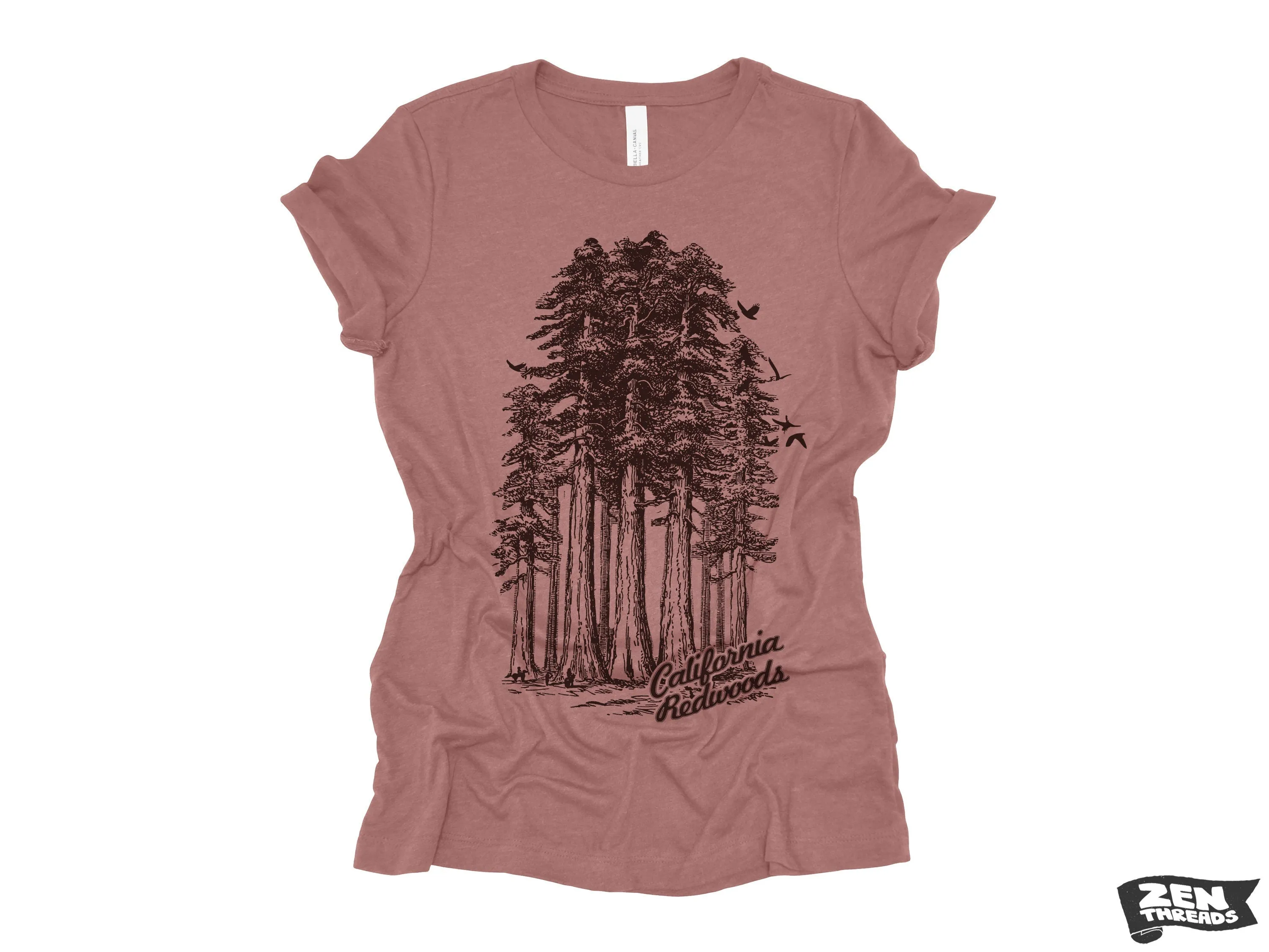 California Redwoods Women's Boyfriend Tee - Zen Threads Bella Canvas Relaxed T-Shirt (Humbolt)