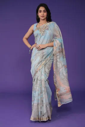 Chanderi Saree with Marble Print