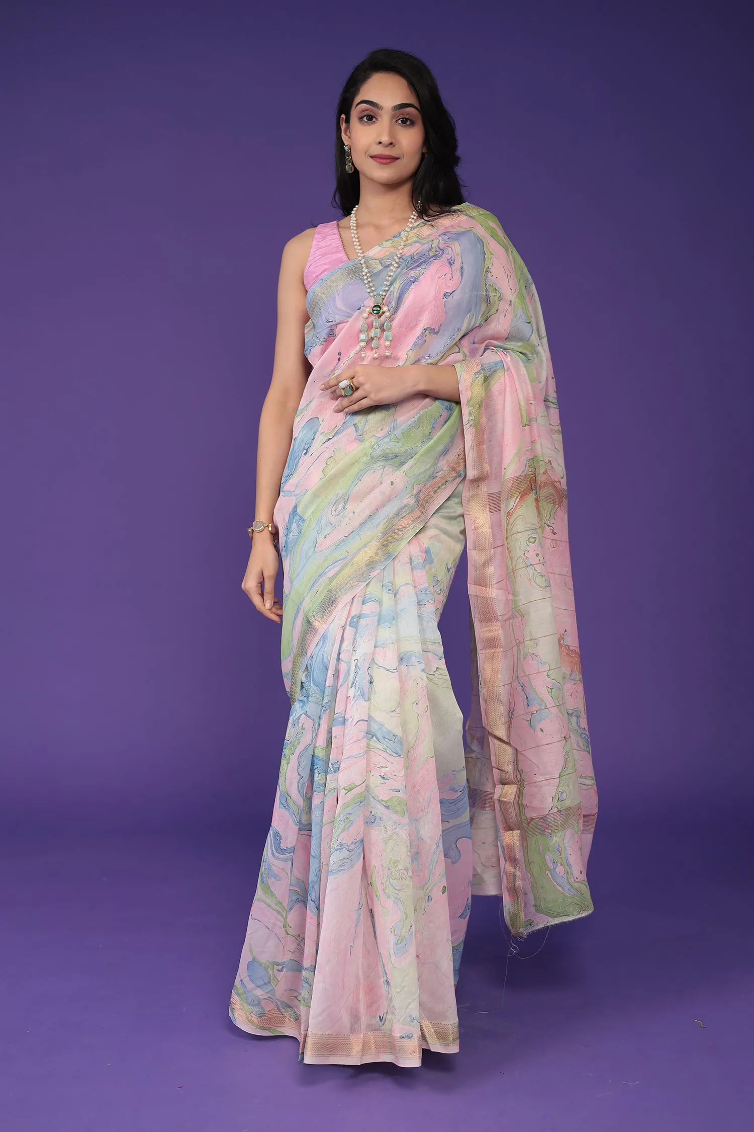 Chanderi Saree with Marble Print