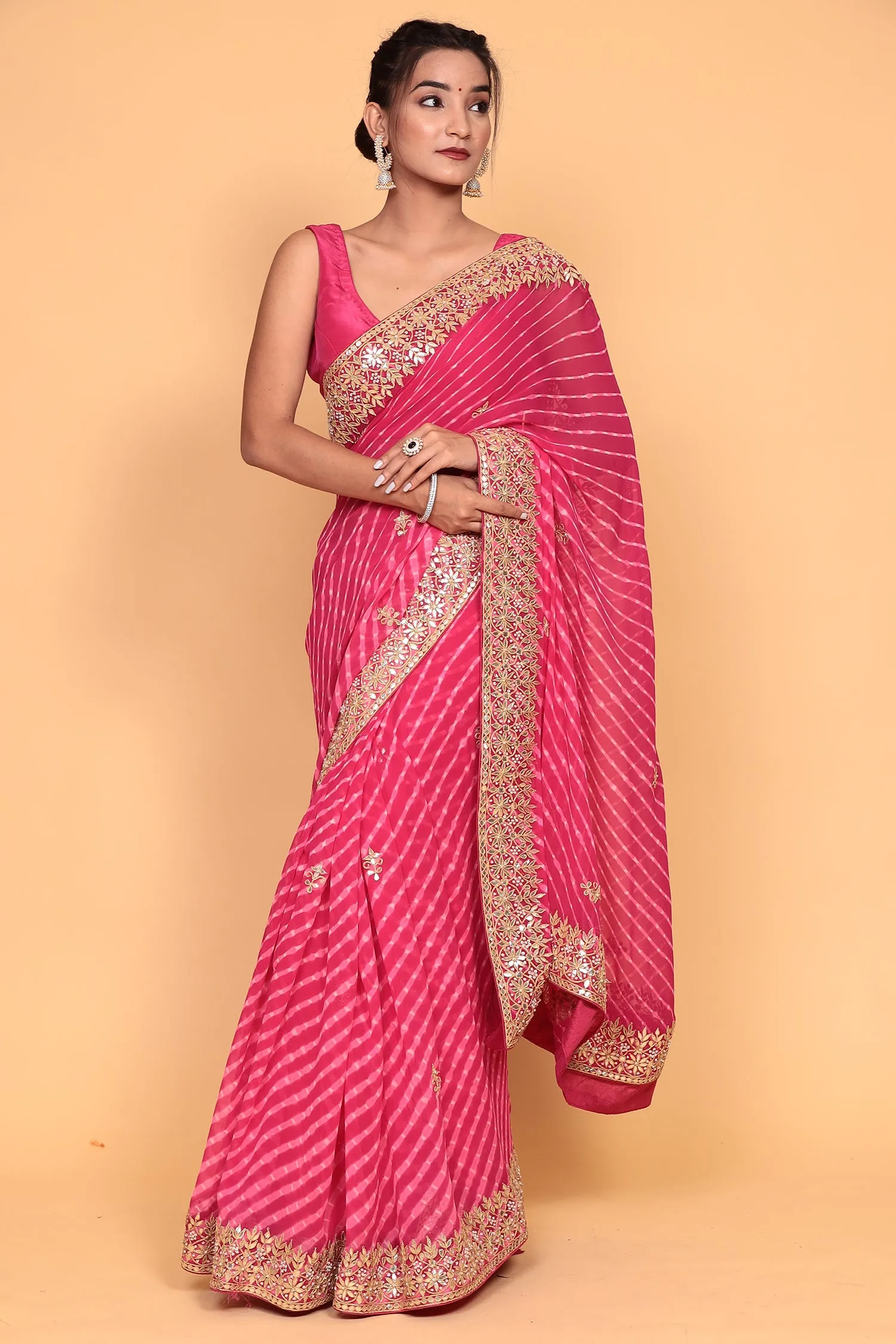 Chiffon Saree with Gota Patti, Mothra work.