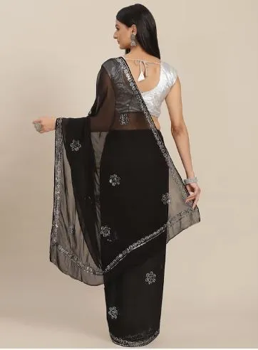 Chiffon Saree with Mirror and Thread Work