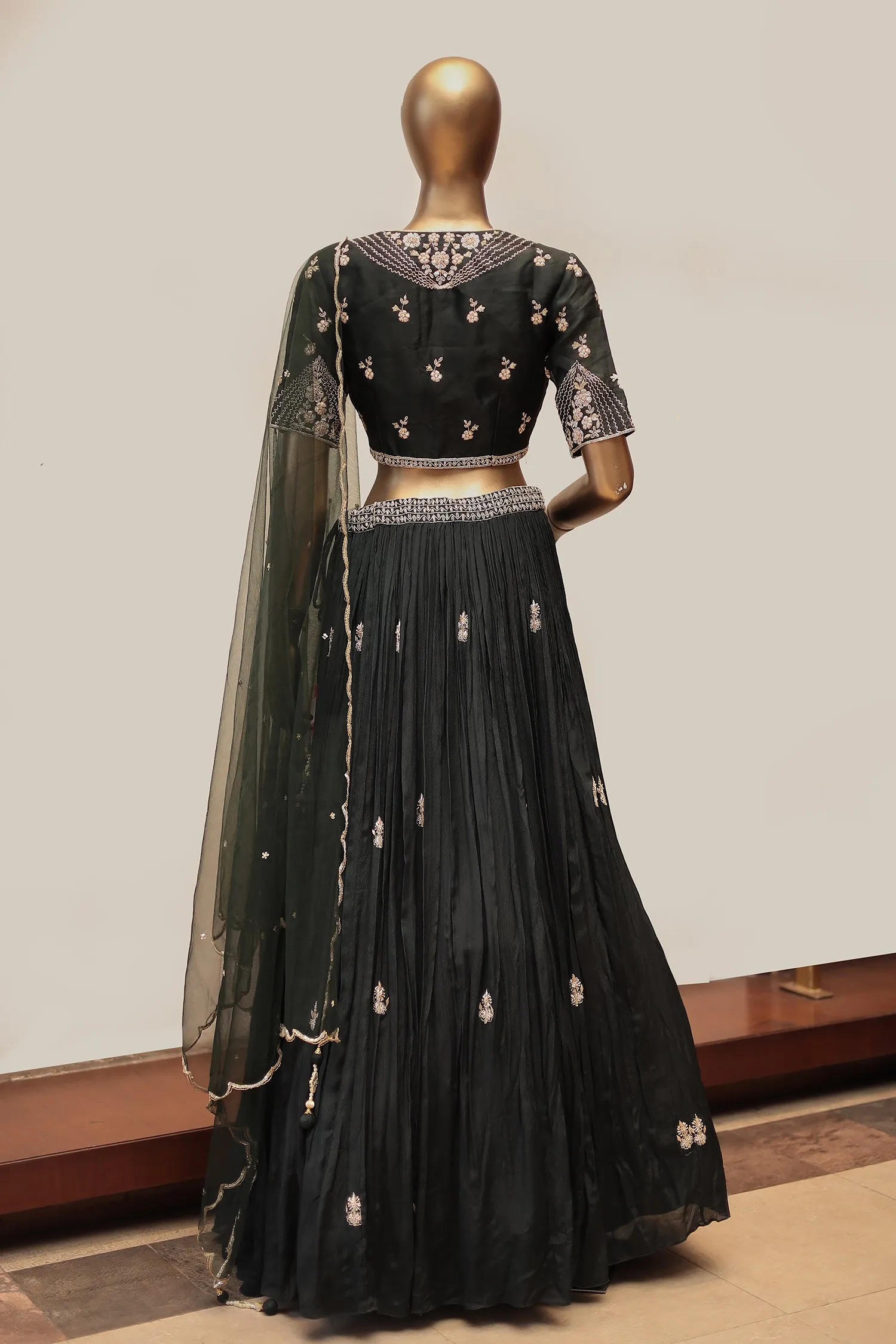 Chinon Lehenga Embroidered  with Zardozi work