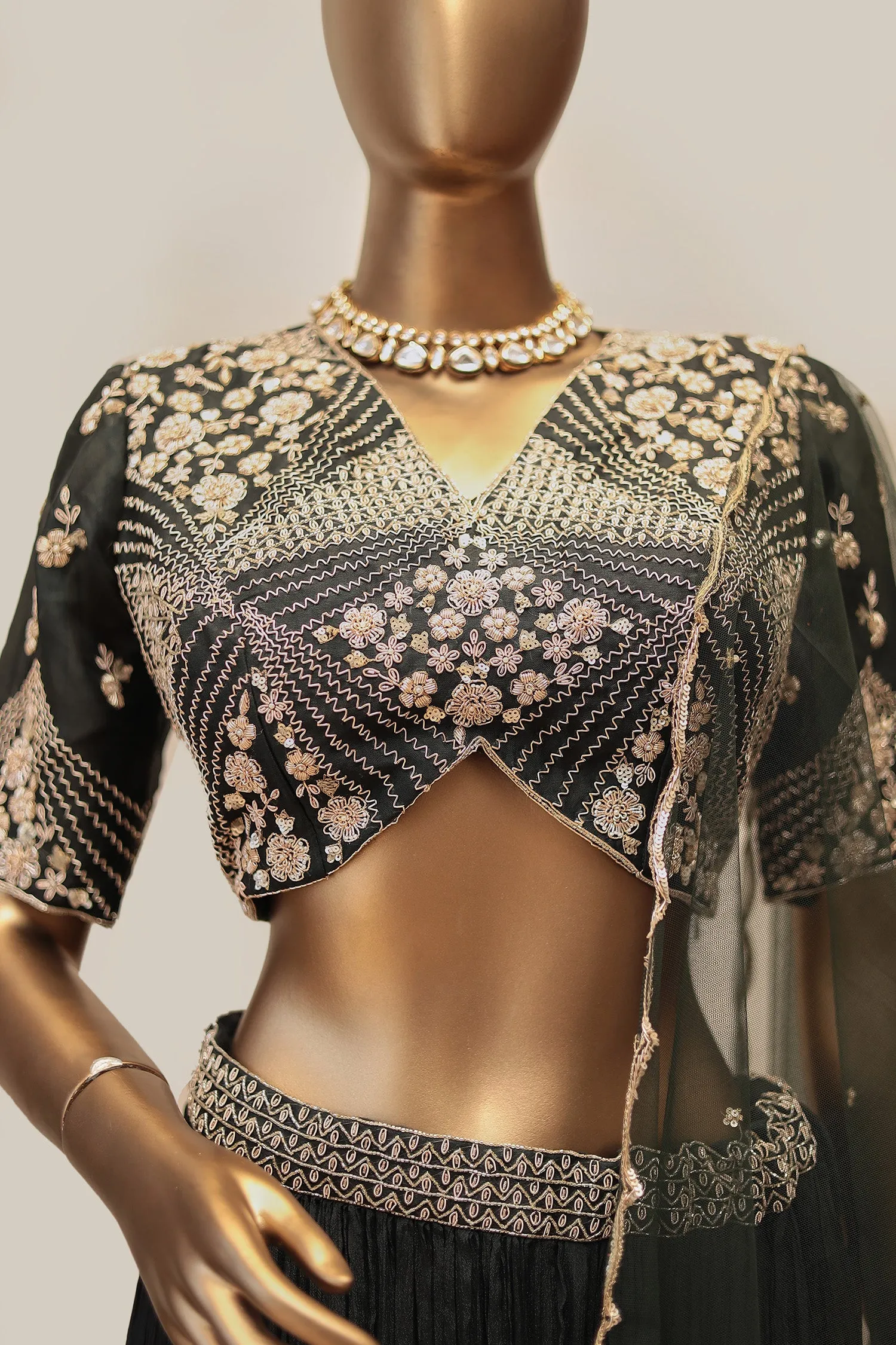 Chinon Lehenga Embroidered  with Zardozi work