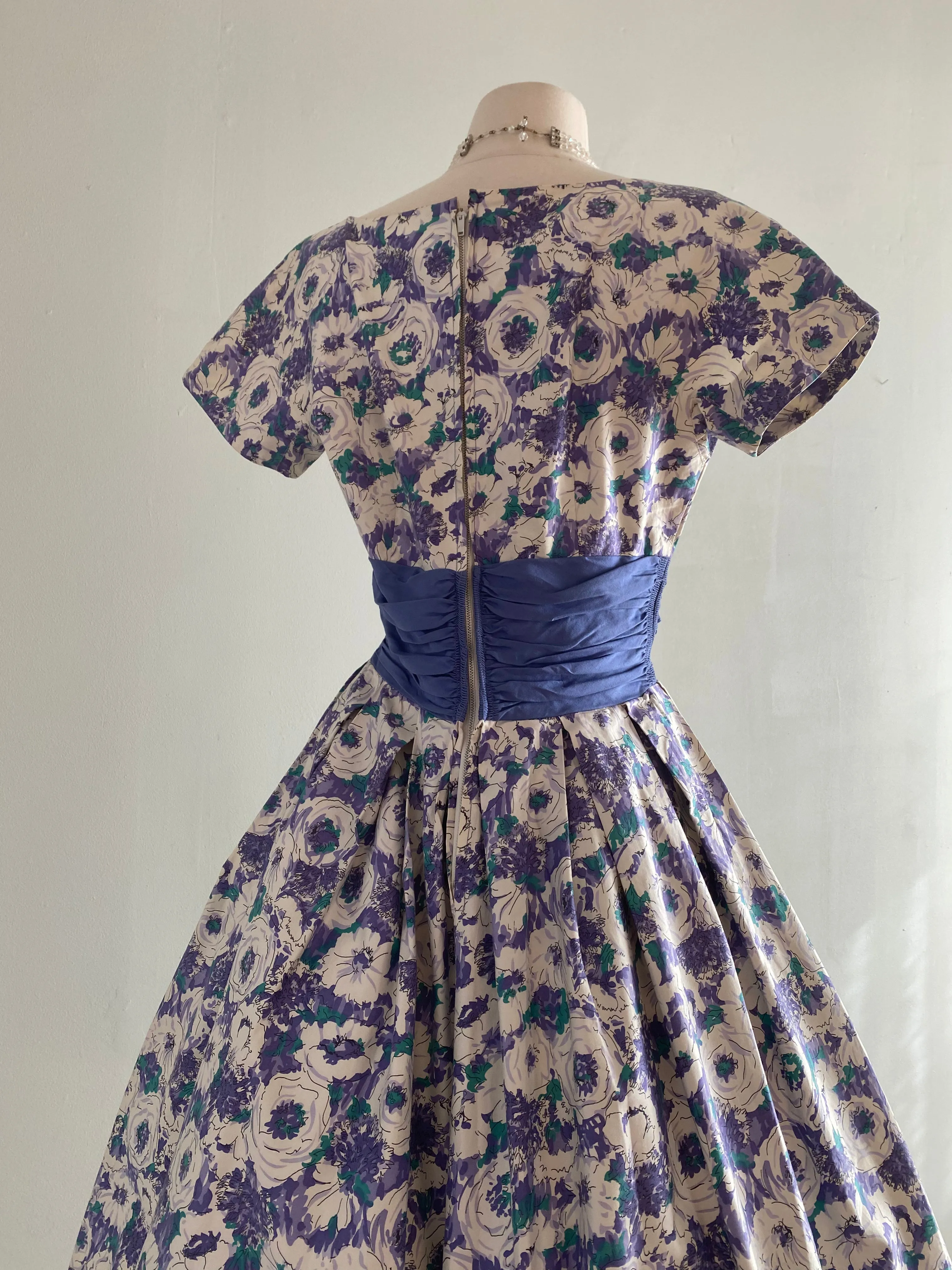 Classic 1950's Jonathan Logan Polished Cotton Floral Print Dress / Medium