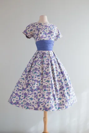 Classic 1950's Jonathan Logan Polished Cotton Floral Print Dress / Medium