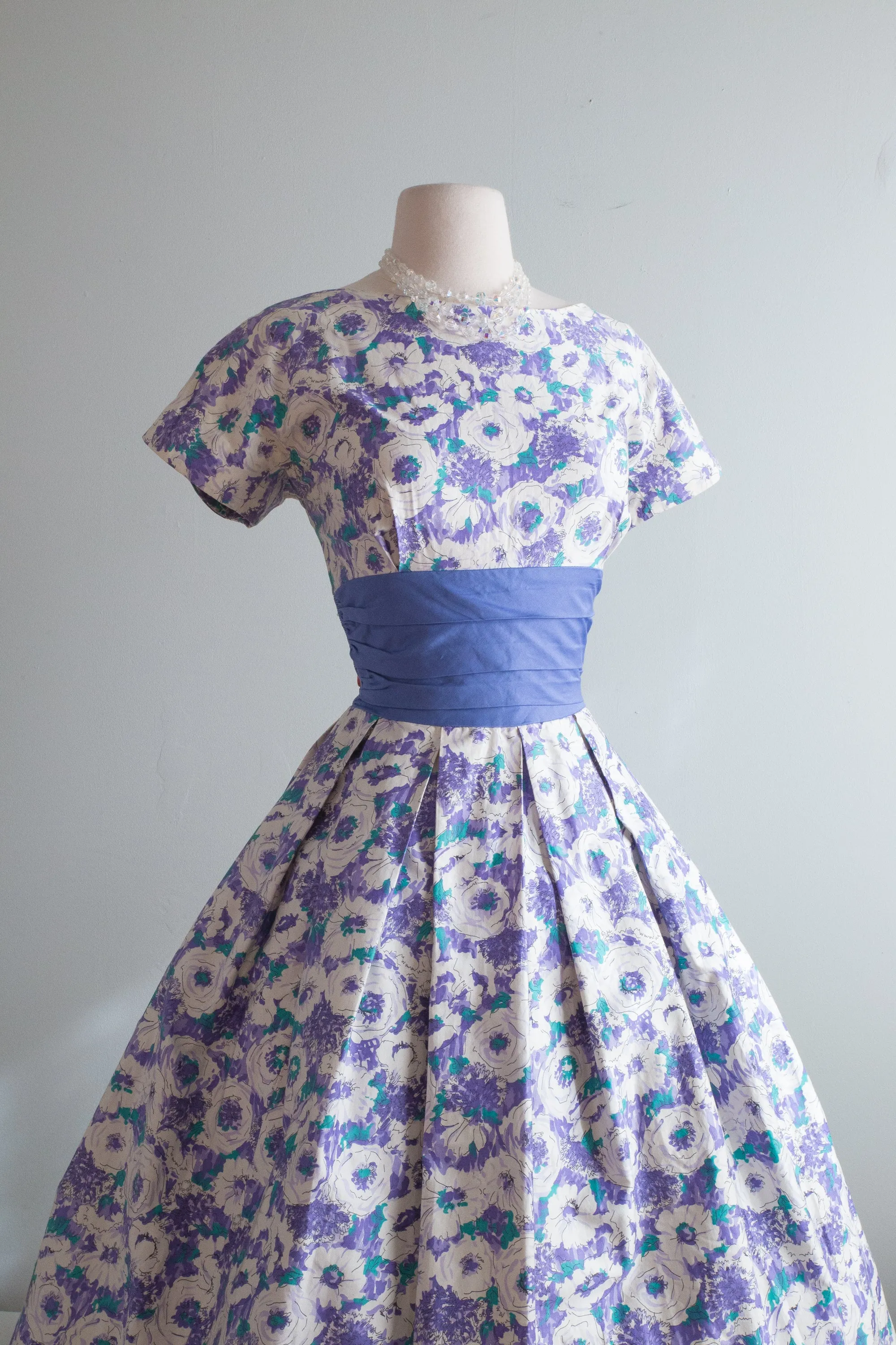 Classic 1950's Jonathan Logan Polished Cotton Floral Print Dress / Medium