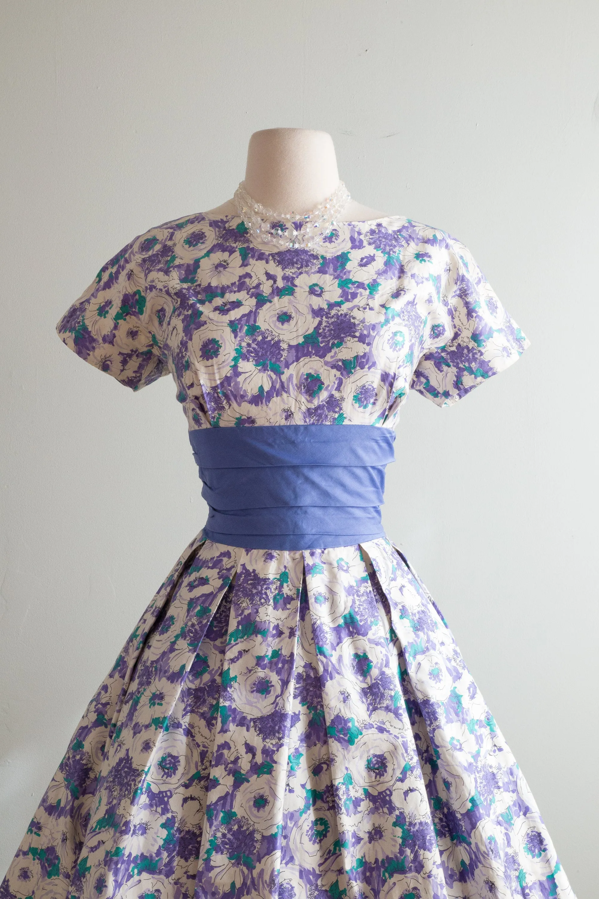 Classic 1950's Jonathan Logan Polished Cotton Floral Print Dress / Medium