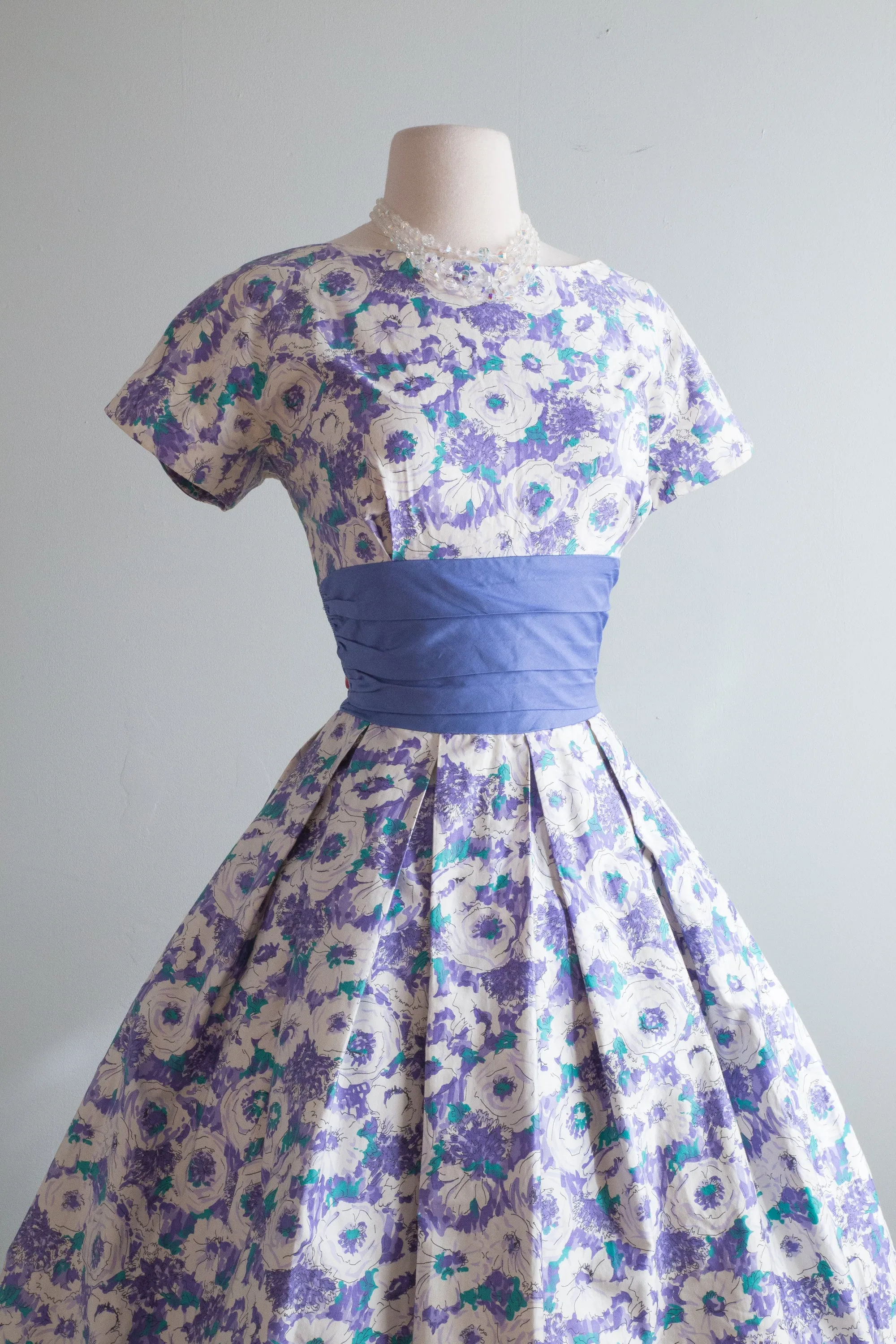 Classic 1950's Jonathan Logan Polished Cotton Floral Print Dress / Medium