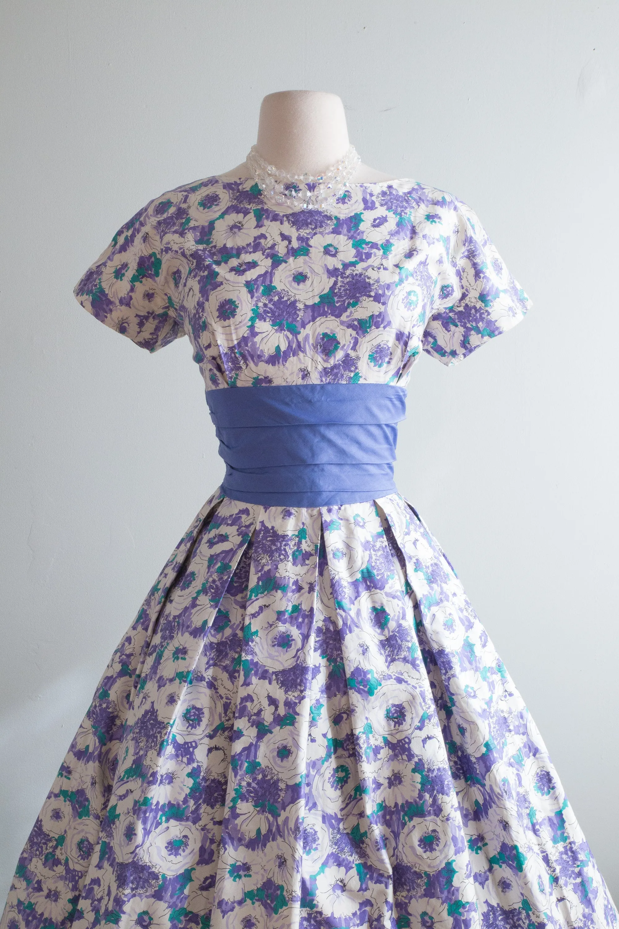 Classic 1950's Jonathan Logan Polished Cotton Floral Print Dress / Medium