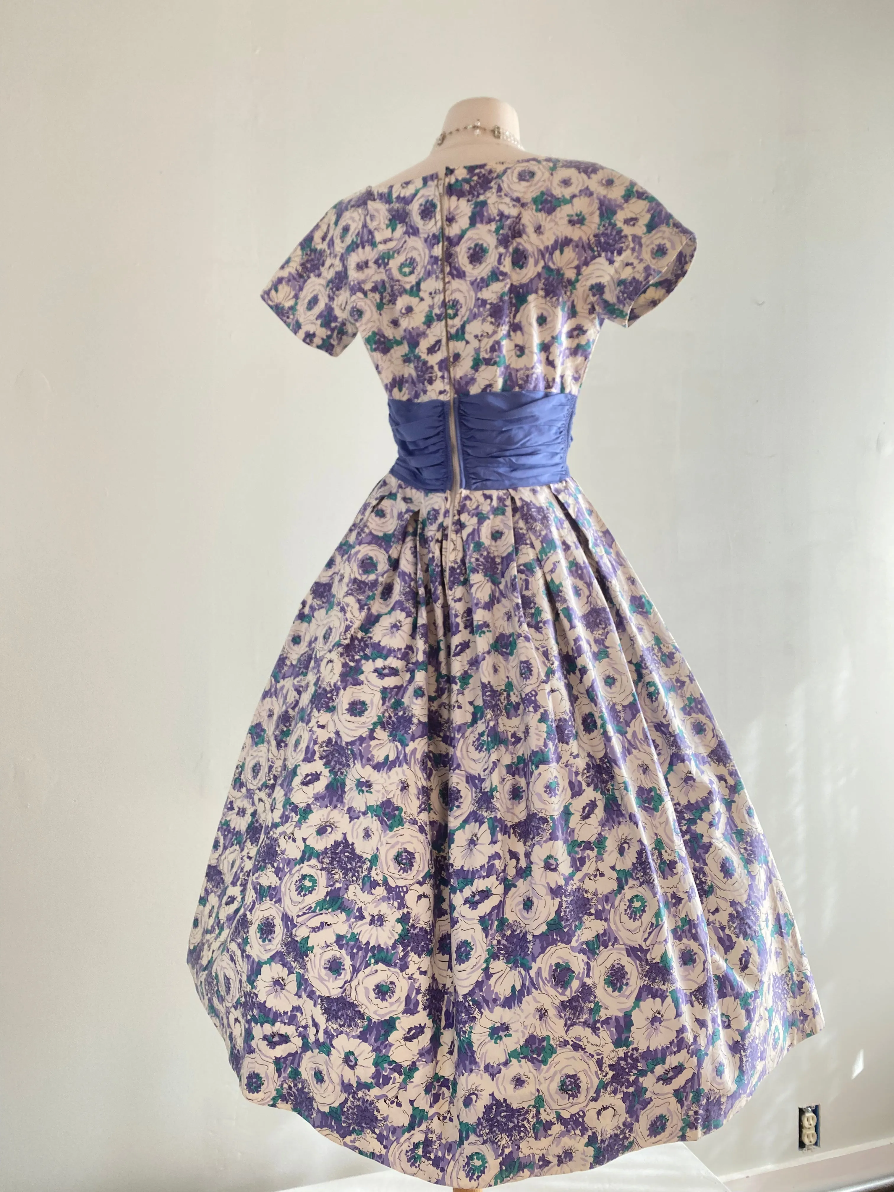 Classic 1950's Jonathan Logan Polished Cotton Floral Print Dress / Medium