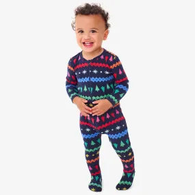 Clearance baby organic zip footie in festive fair isle