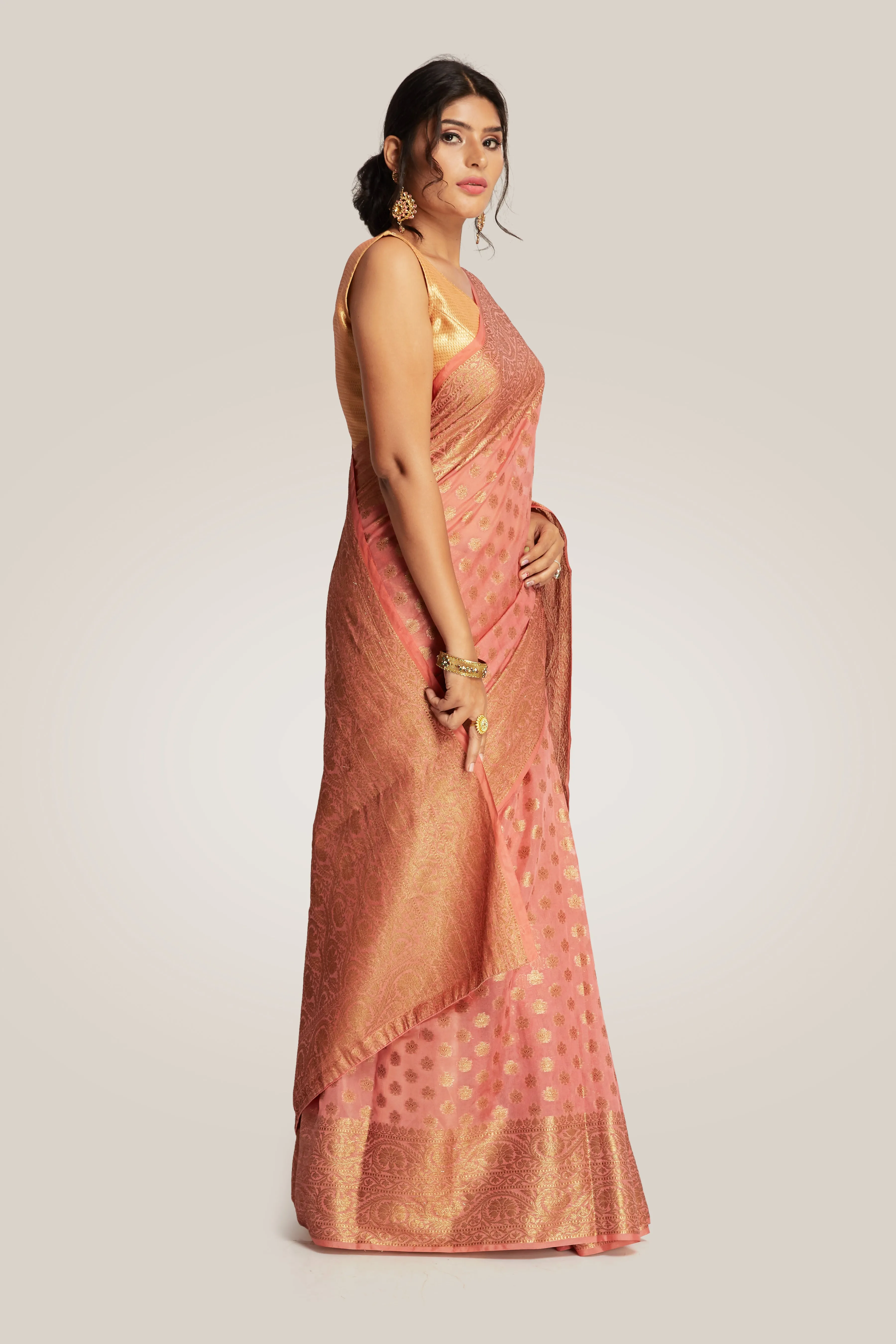 Coral Banarasi Saree