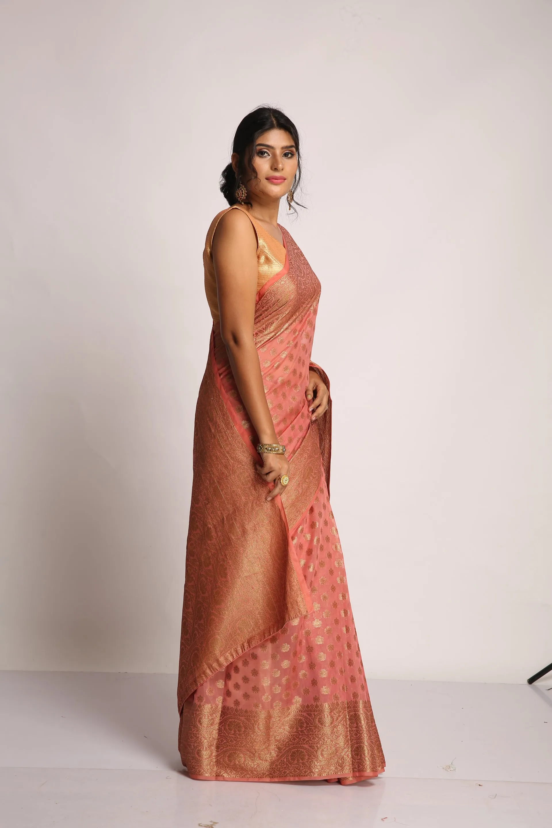 Coral Banarasi Saree