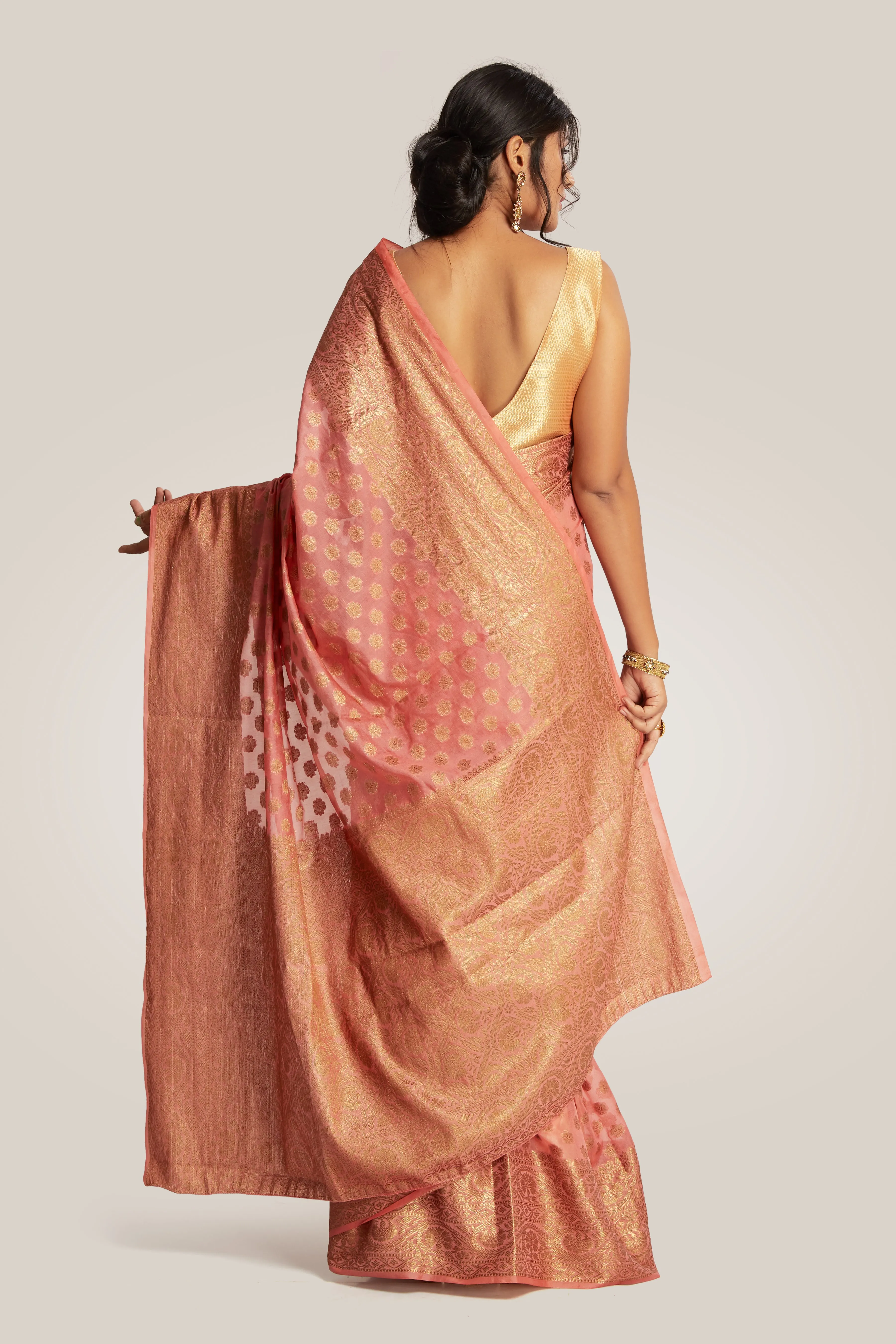 Coral Banarasi Saree