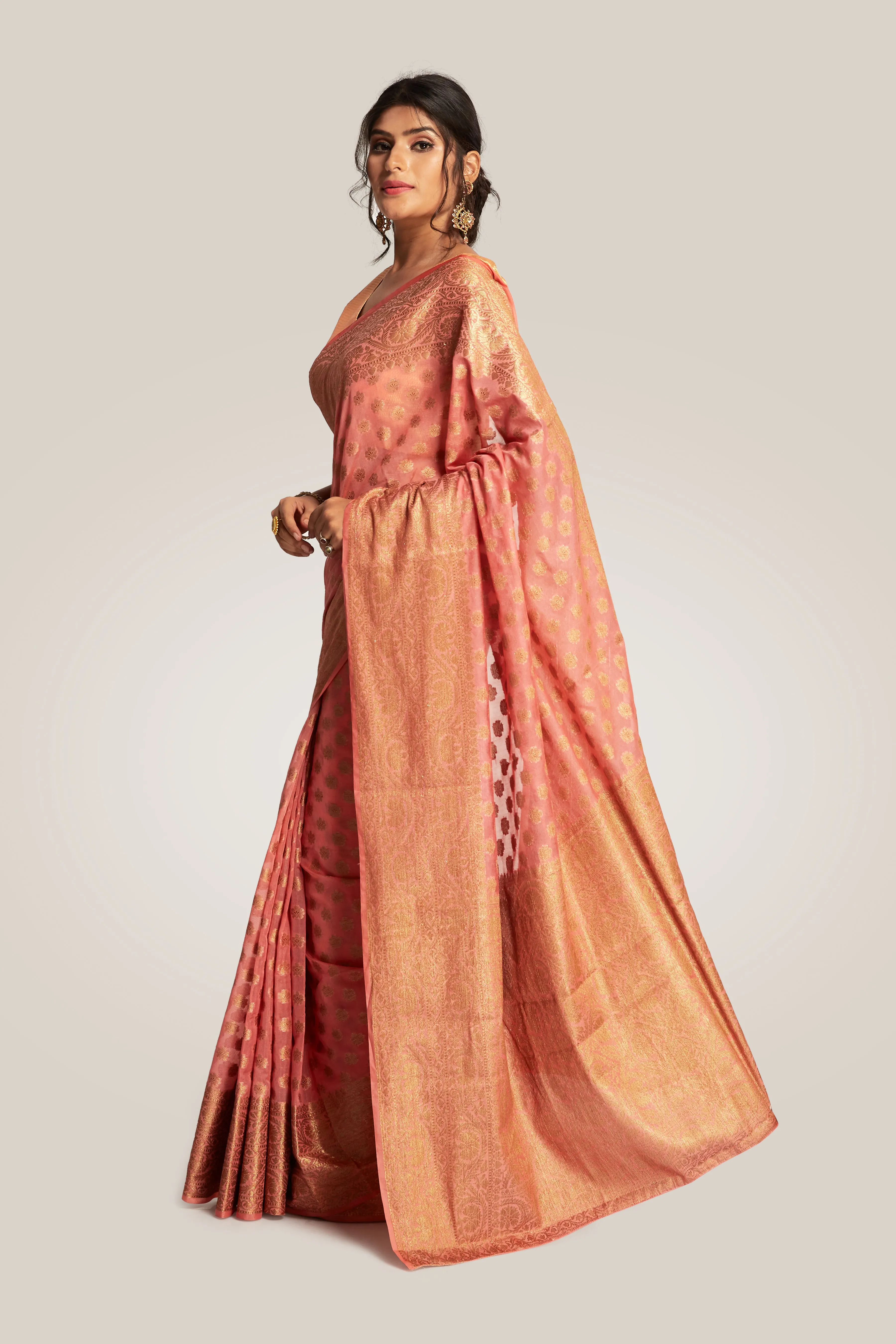 Coral Banarasi Saree