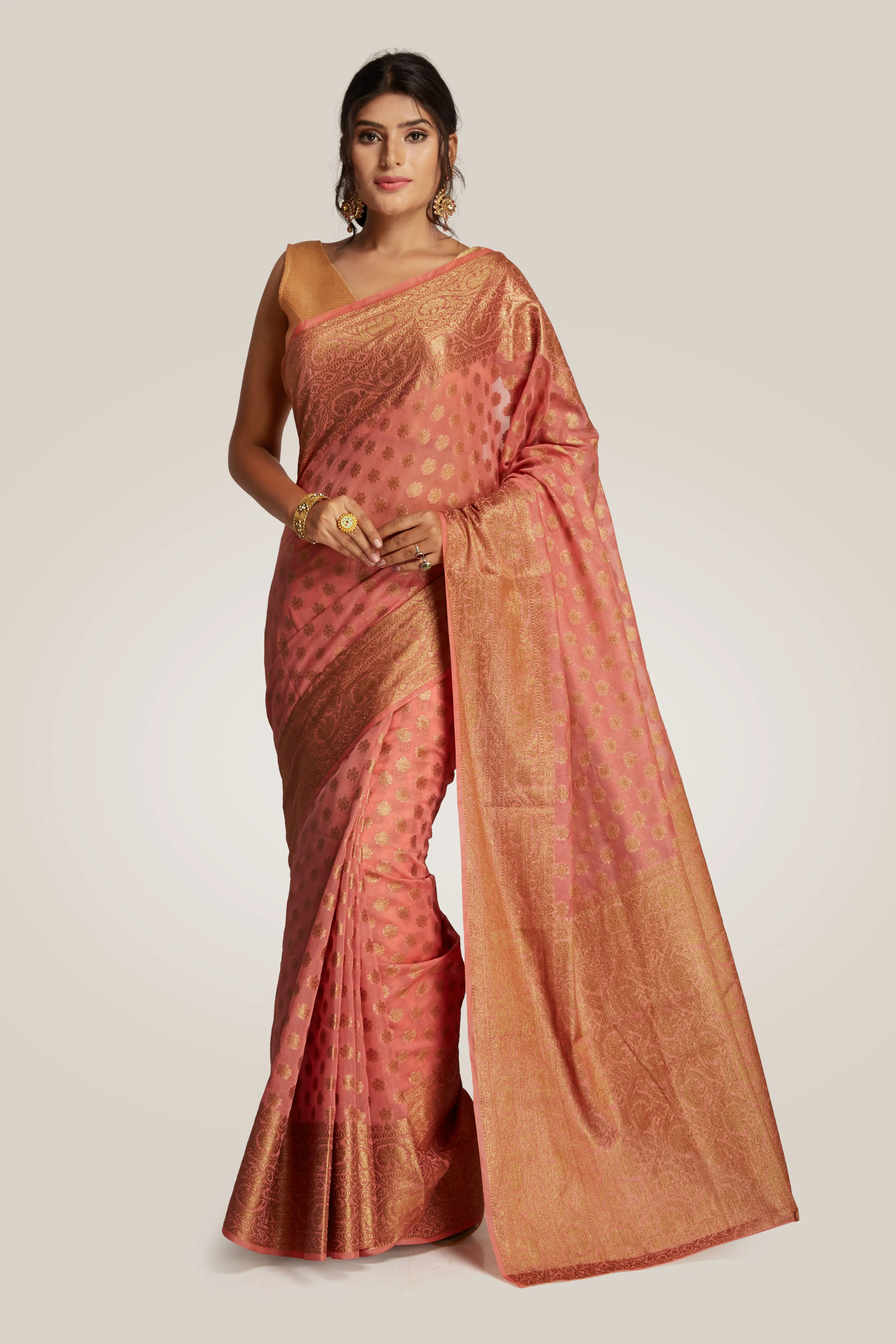 Coral Banarasi Saree