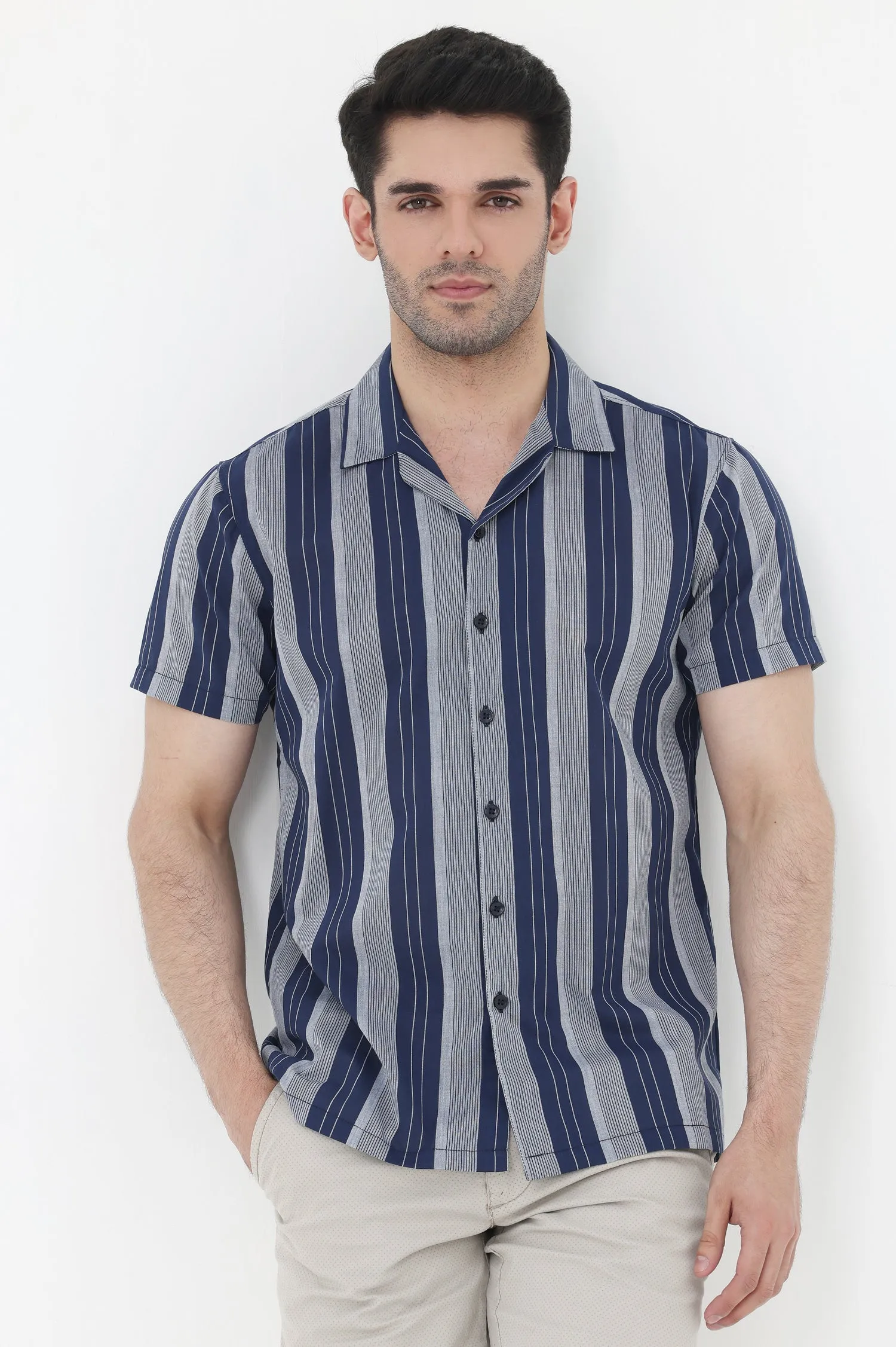 DAPPER STRIPE MEN'S SHIRT-NAVY-GREY