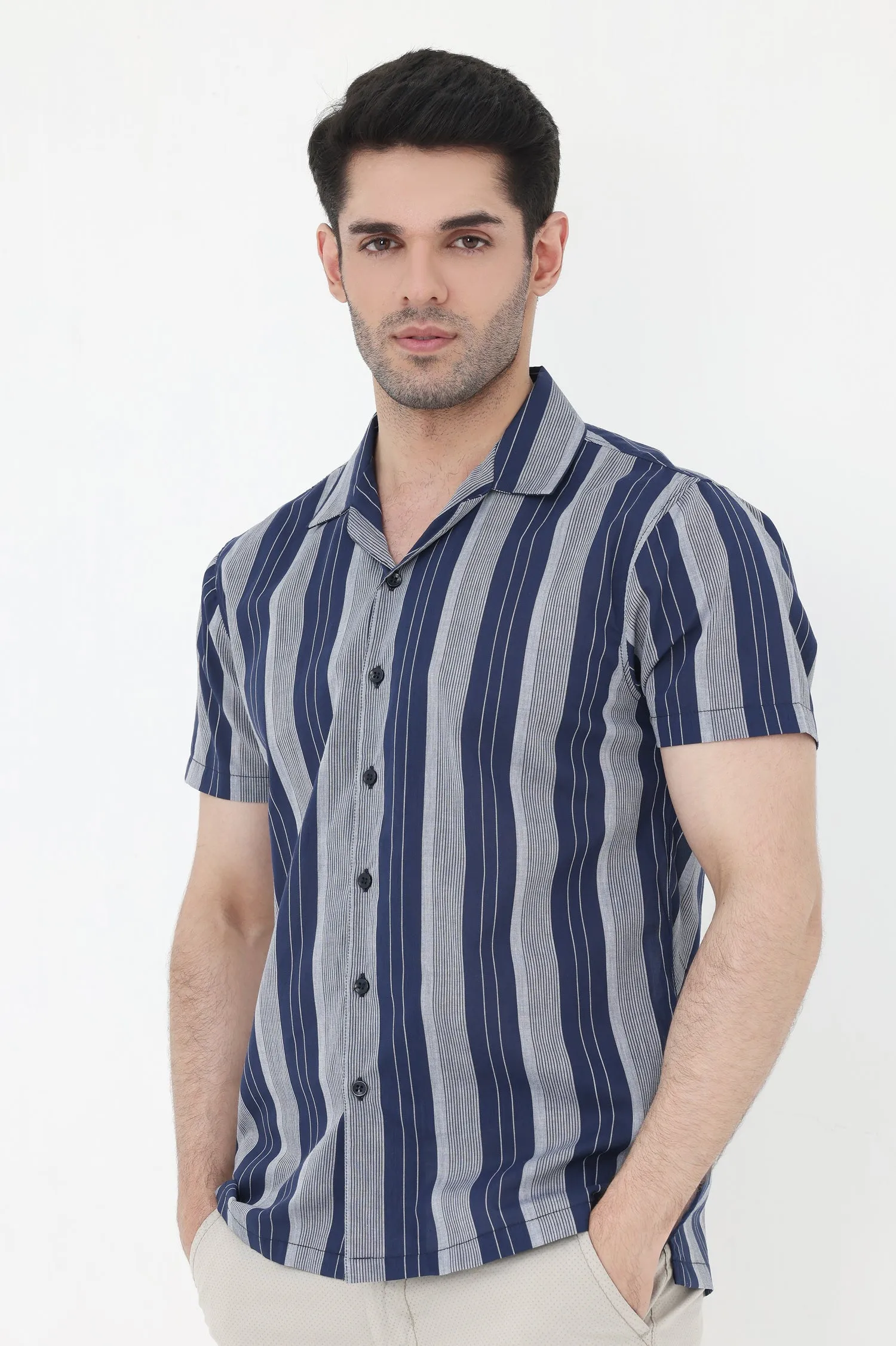 DAPPER STRIPE MEN'S SHIRT-NAVY-GREY