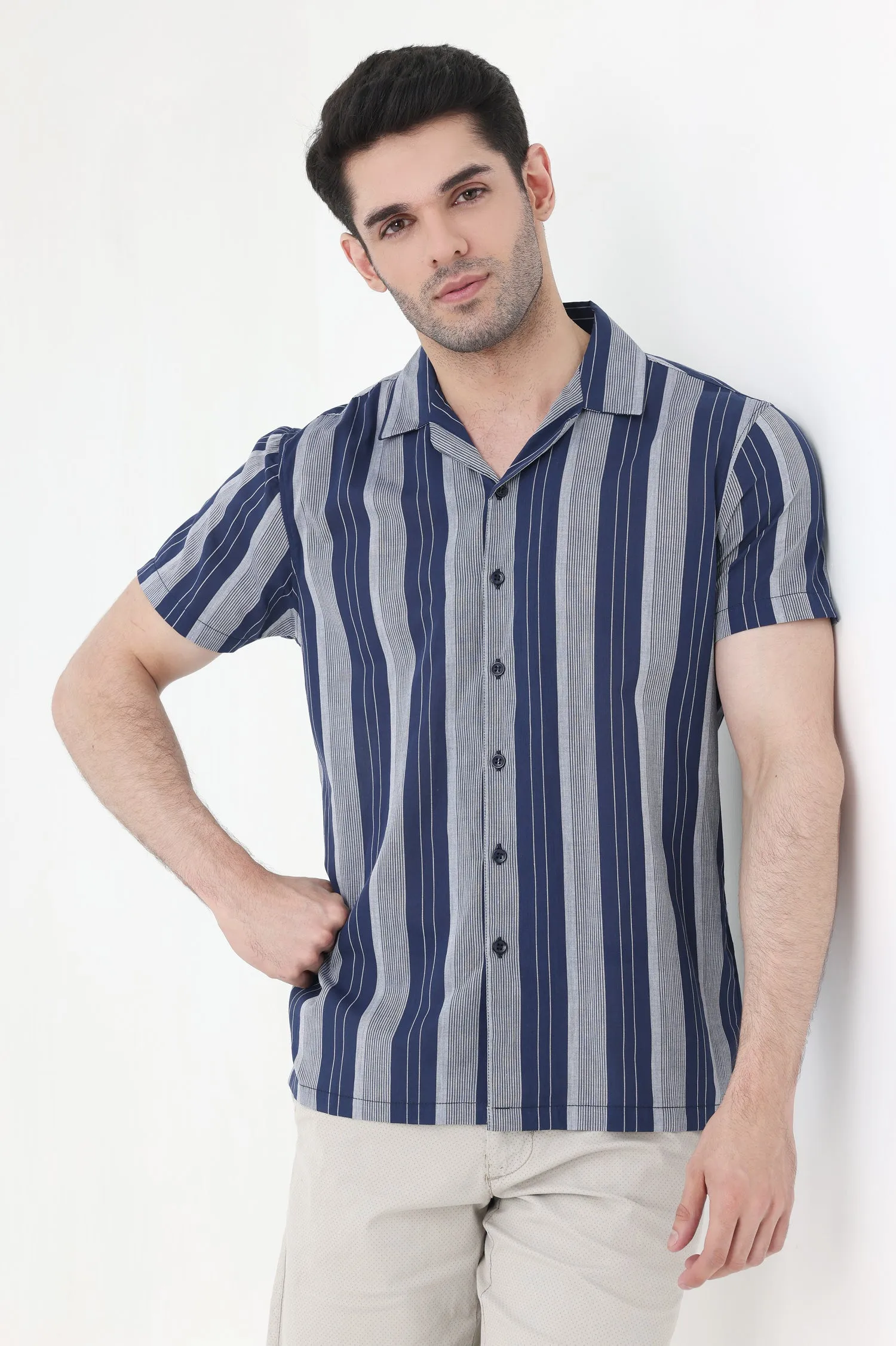 DAPPER STRIPE MEN'S SHIRT-NAVY-GREY