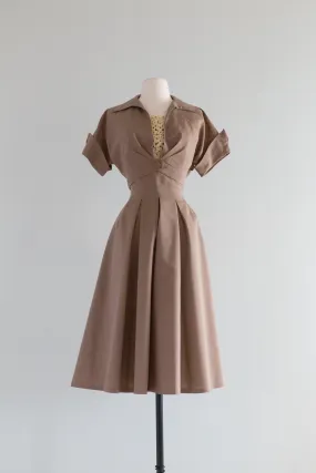 Darling 1950's Cocoa Brown Summer Dress With Matching Jacket / Small