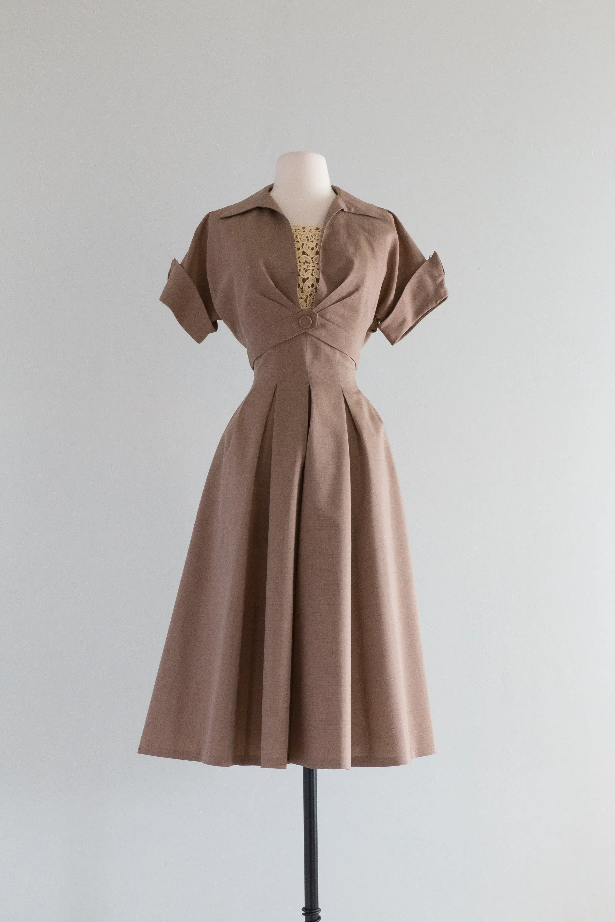 Darling 1950's Cocoa Brown Summer Dress With Matching Jacket / Small