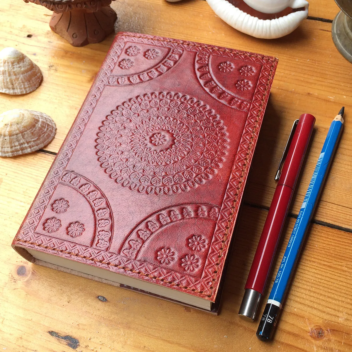 Fair Trade Leather Notebook embossed Mandala & Tree of Life design Handmade Indian Diary Sketchbook Journal