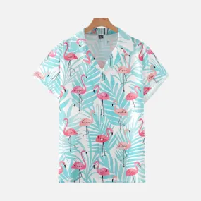 FLAMINGO PRINTED ALOHA SHIRT