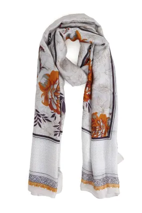 FLORA CHIFFON SCARF-WHITE