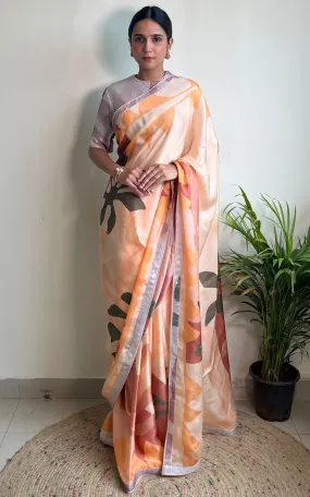 Floral Abstract Printed Saree & Blouse Set