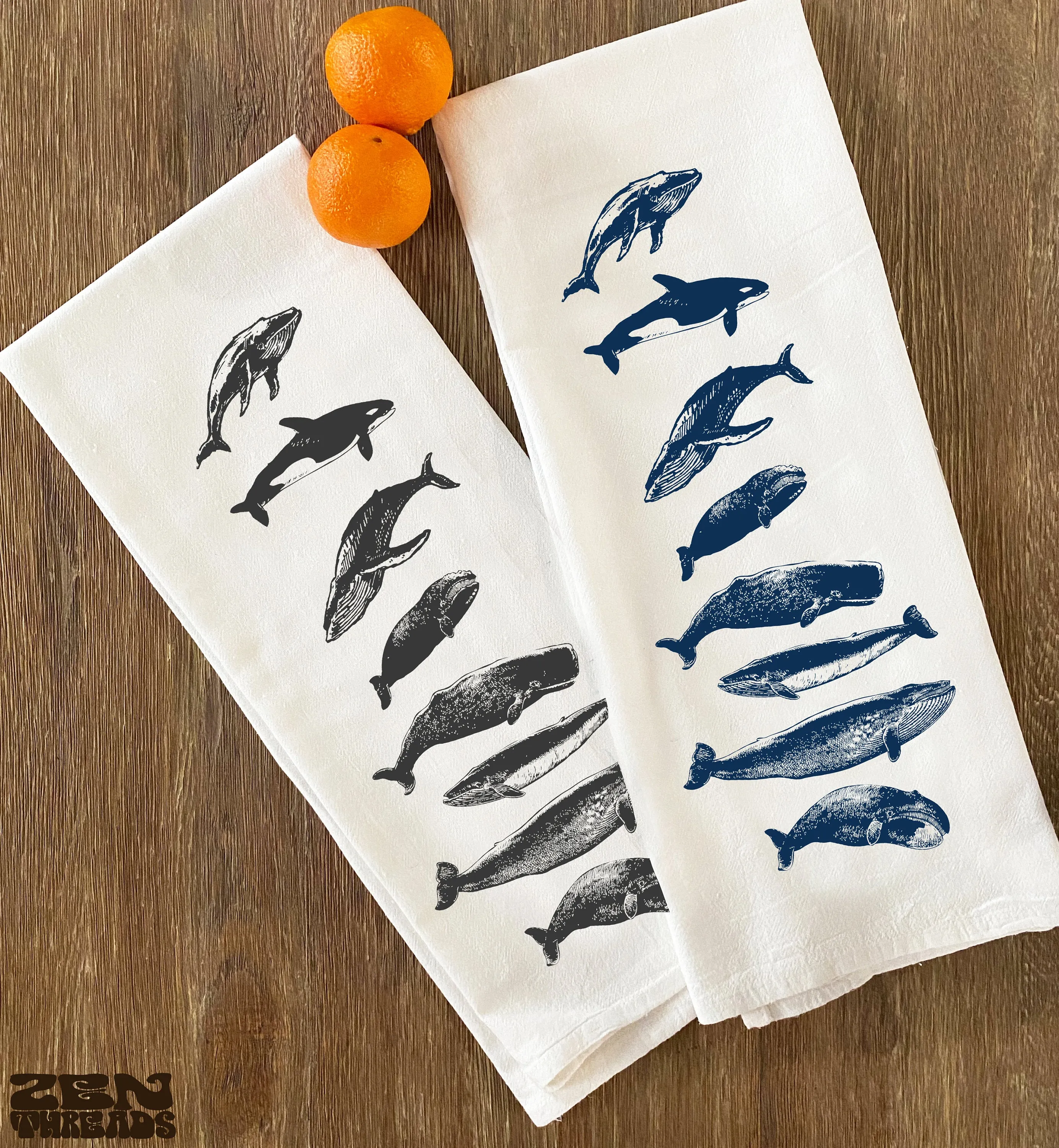 Flour Sack Kitchen Towels WHALES Flour Sack Bar Towels Natural Cotton tea towel gift