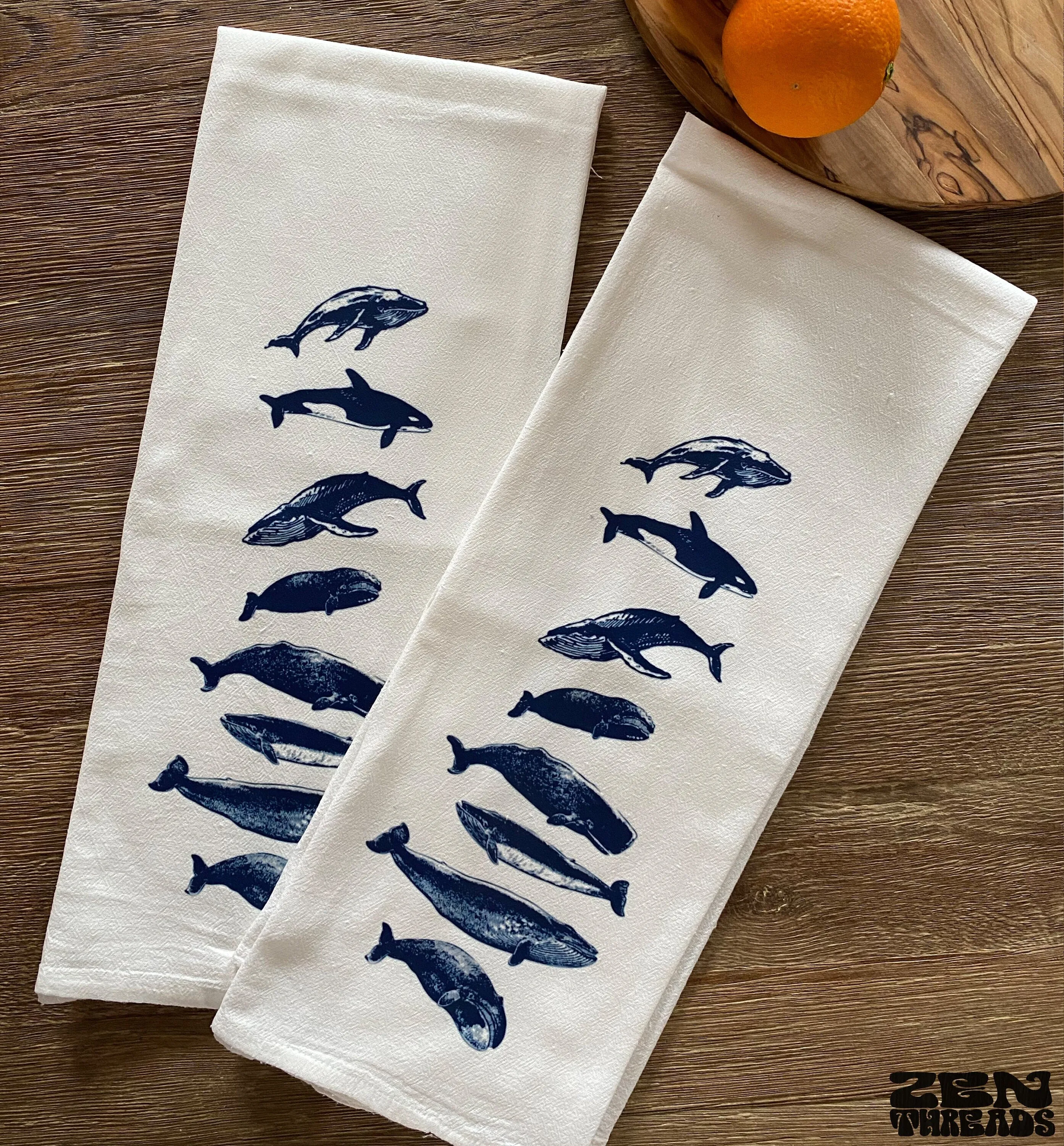 Flour Sack Kitchen Towels WHALES Flour Sack Bar Towels Natural Cotton tea towel gift