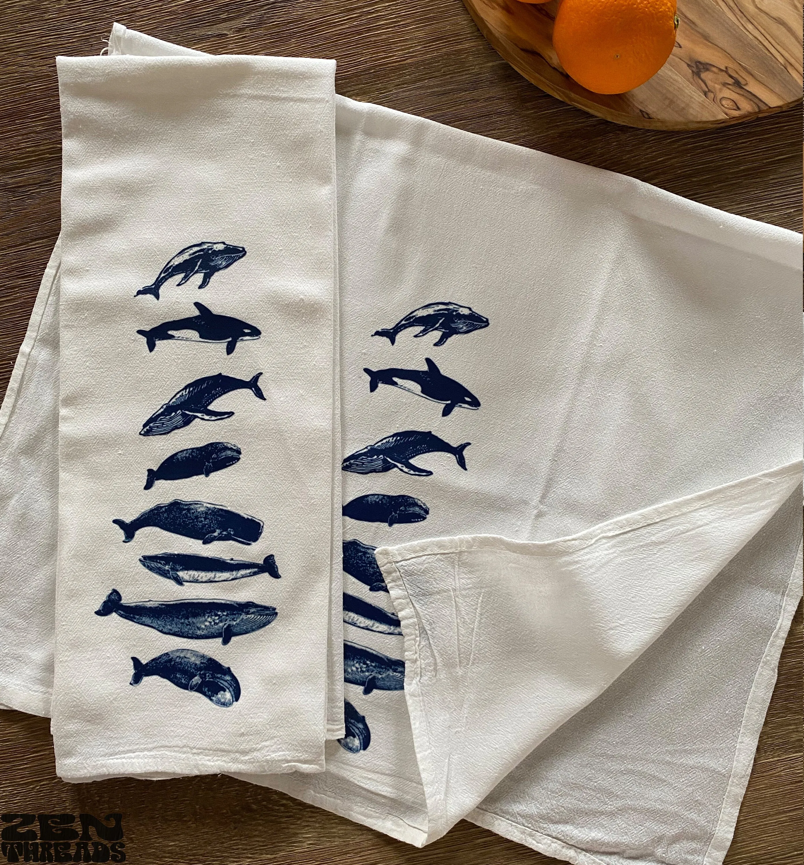 Flour Sack Kitchen Towels WHALES Flour Sack Bar Towels Natural Cotton tea towel gift