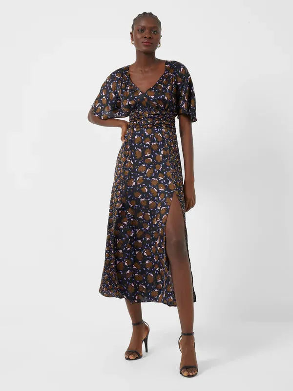 French Connection Ingrid Drape Midi Dress-Black Multi-71TOC