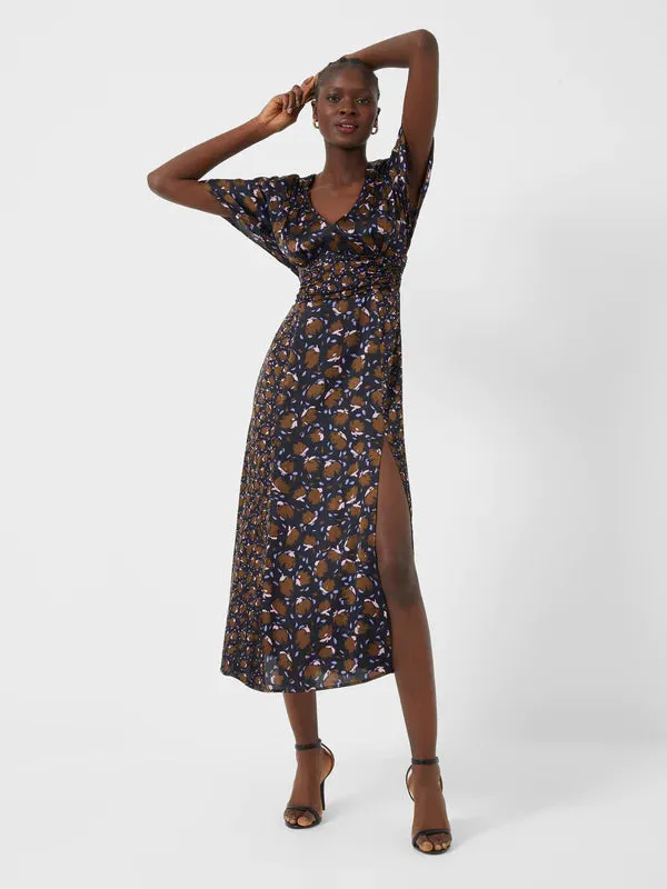 French Connection Ingrid Drape Midi Dress-Black Multi-71TOC