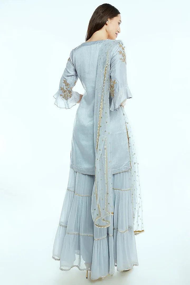 Gray Embroidered Sharara Set