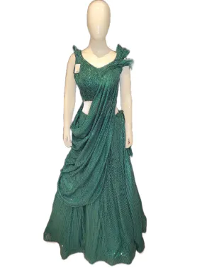 Green Net Sequins Lehenga Choli