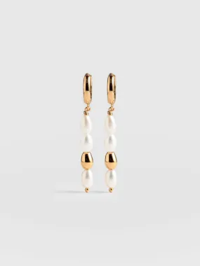 Jacqueline Pearl Drop Earrings - Gold