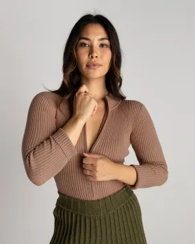 Knit Zip-Up Bodysuit | XS-3X