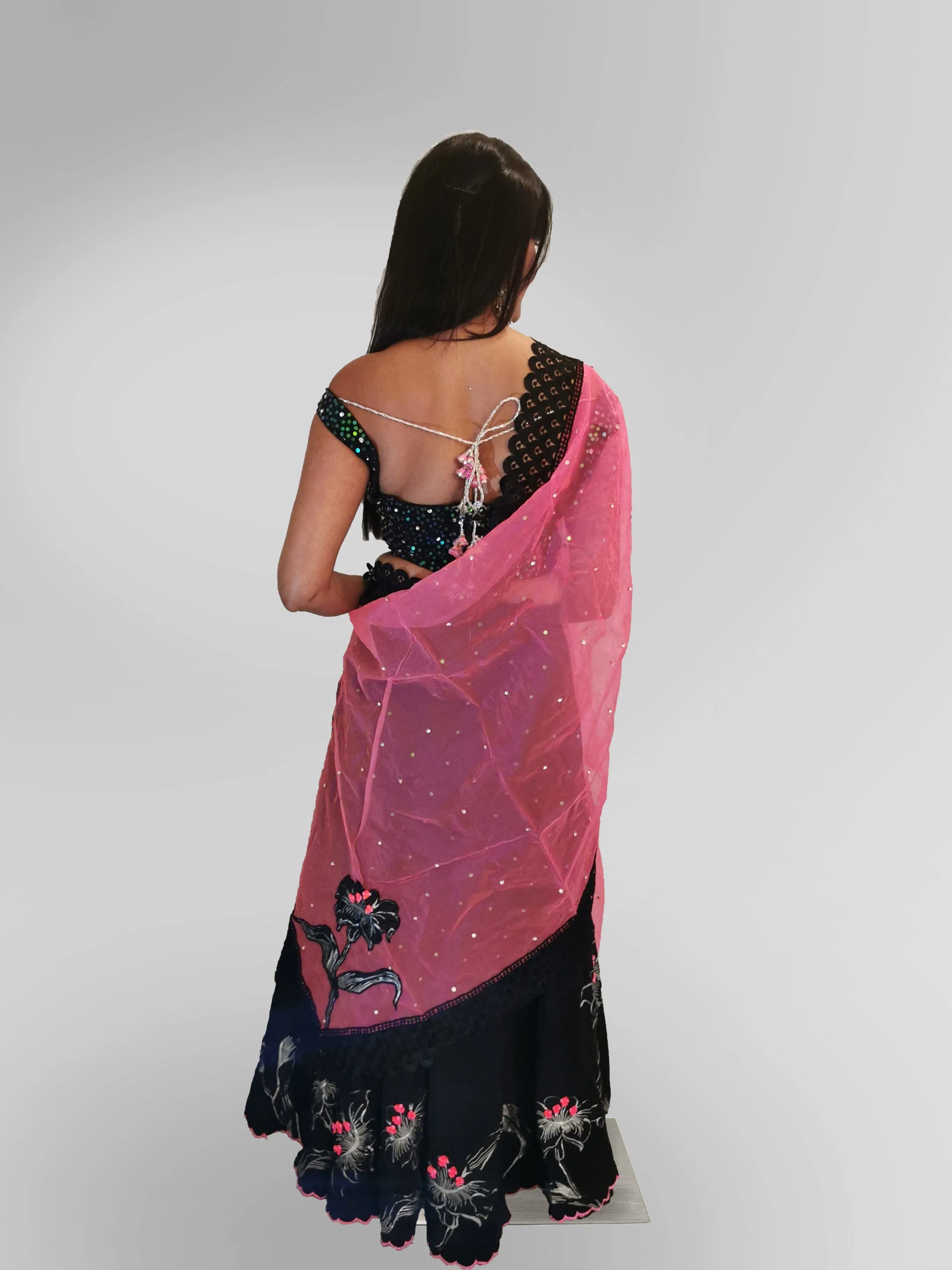 Lehenga in Black and Pink with Sequin Top