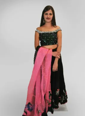 Lehenga in Black and Pink with Sequin Top