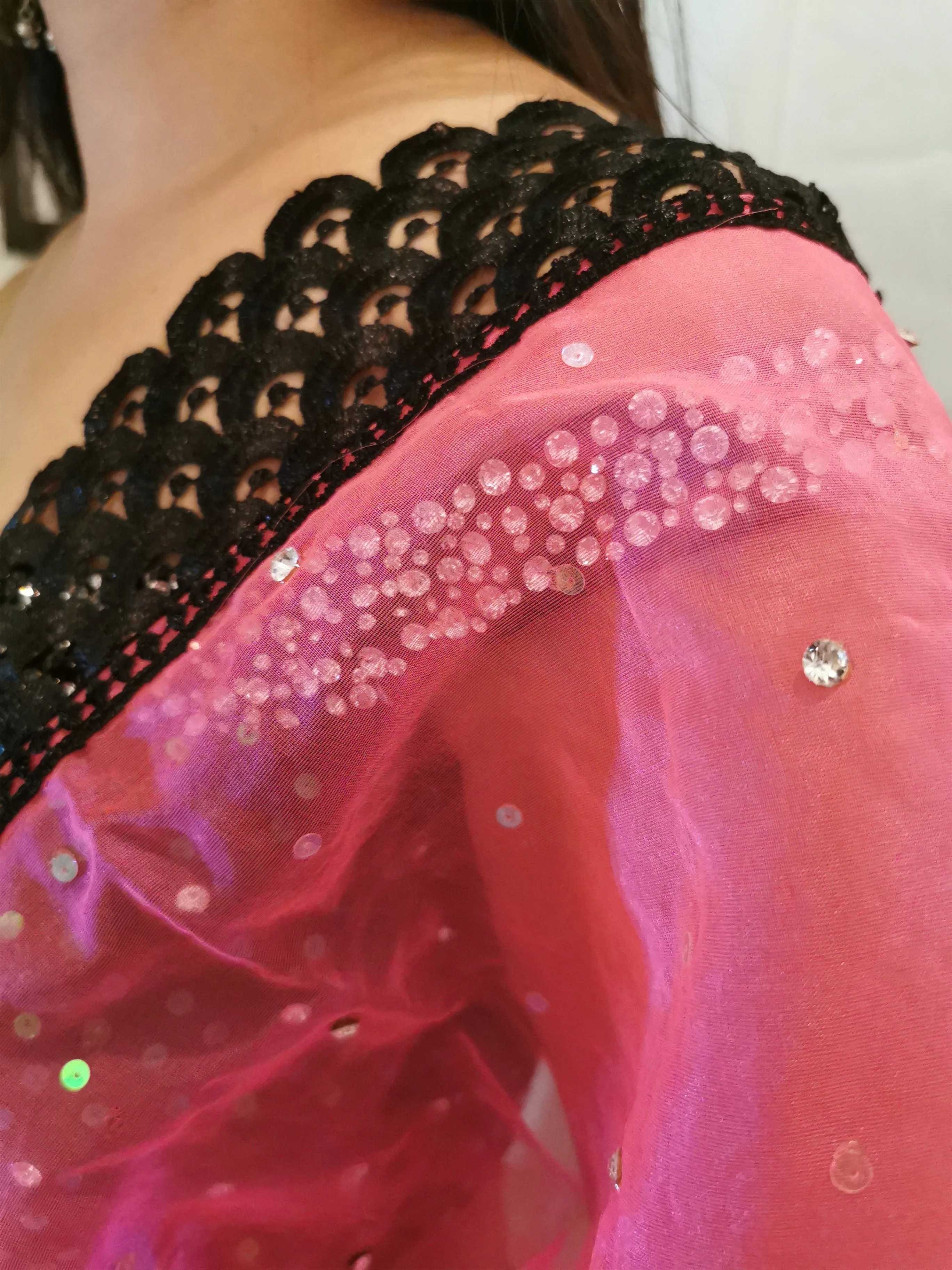 Lehenga in Black and Pink with Sequin Top