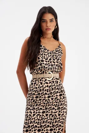 Leopard Patterned Satin Camisole - BEIGE