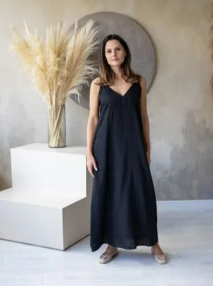 Linen Maxi Dress Gloria Black