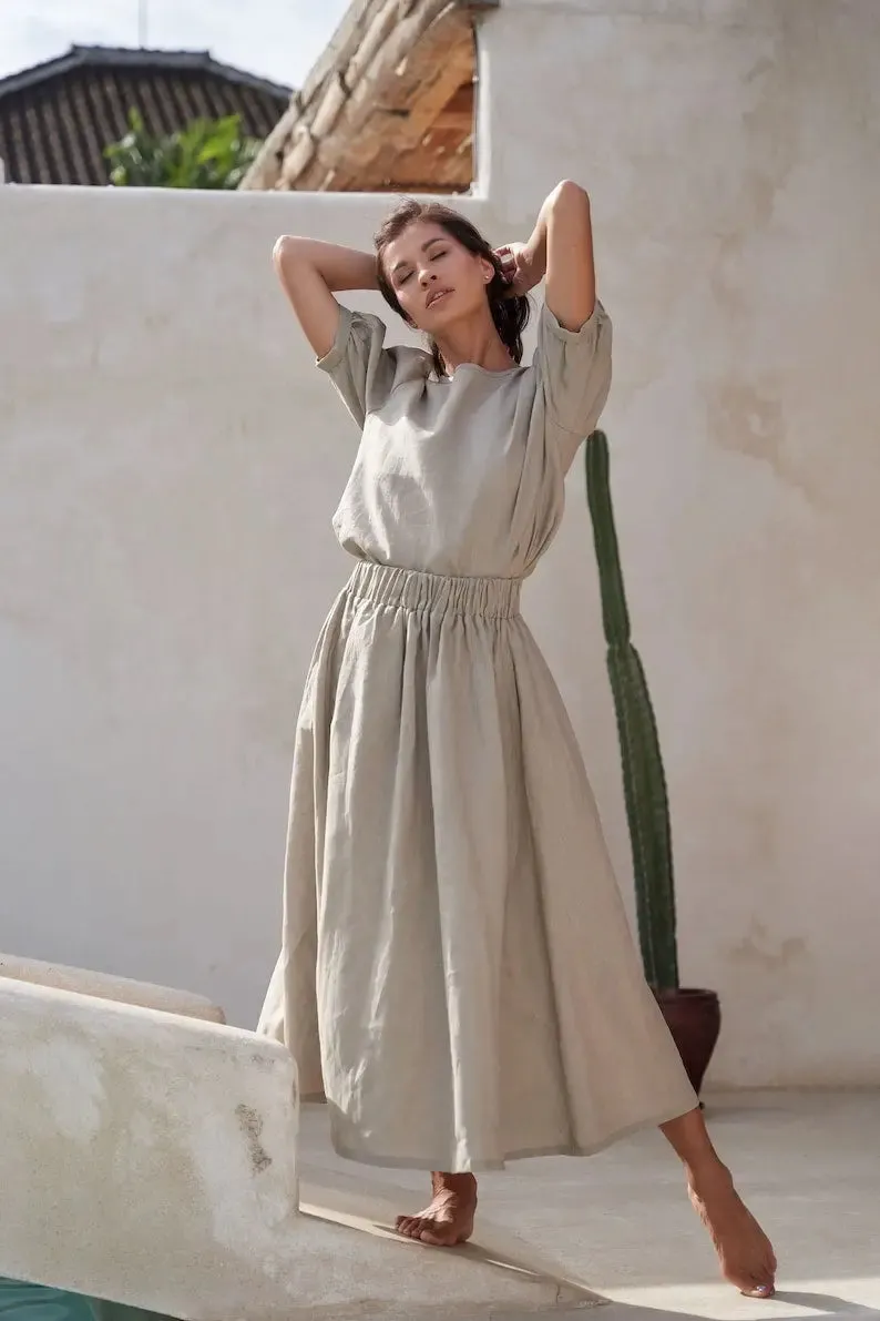 Long pleated linen skirt by Soelis