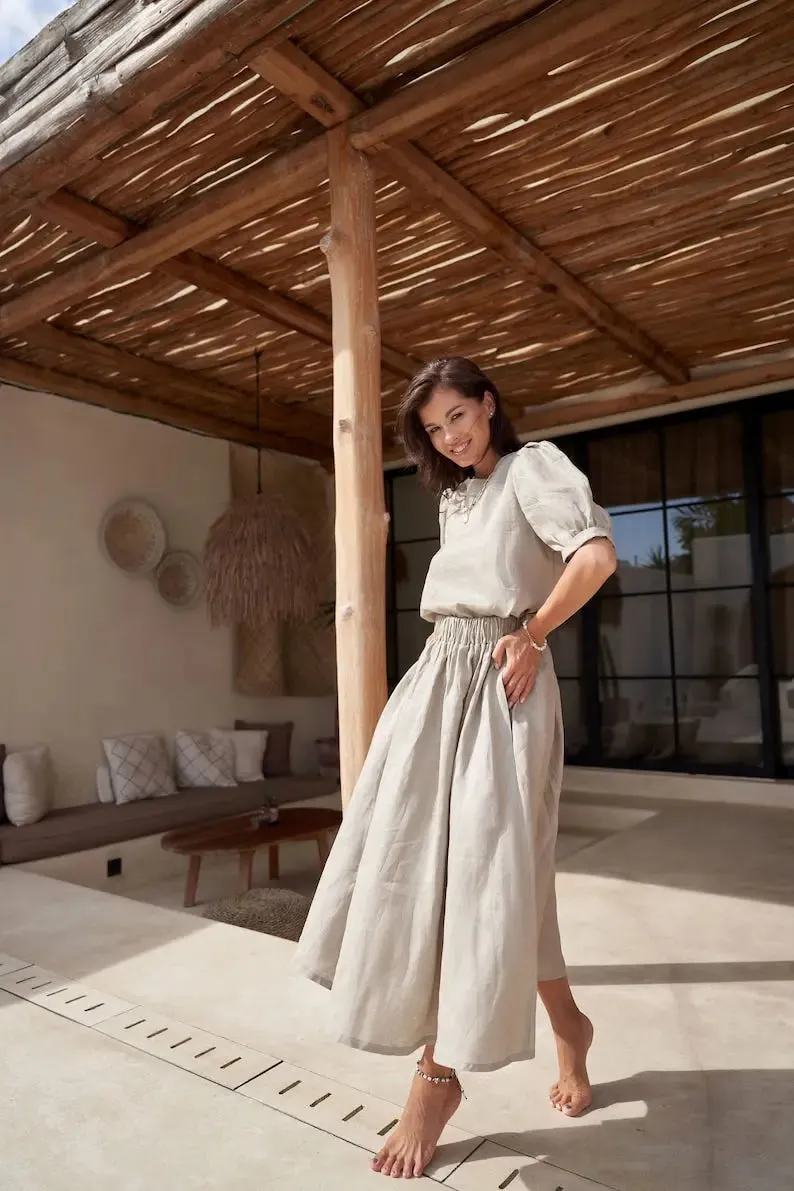 Long pleated linen skirt by Soelis