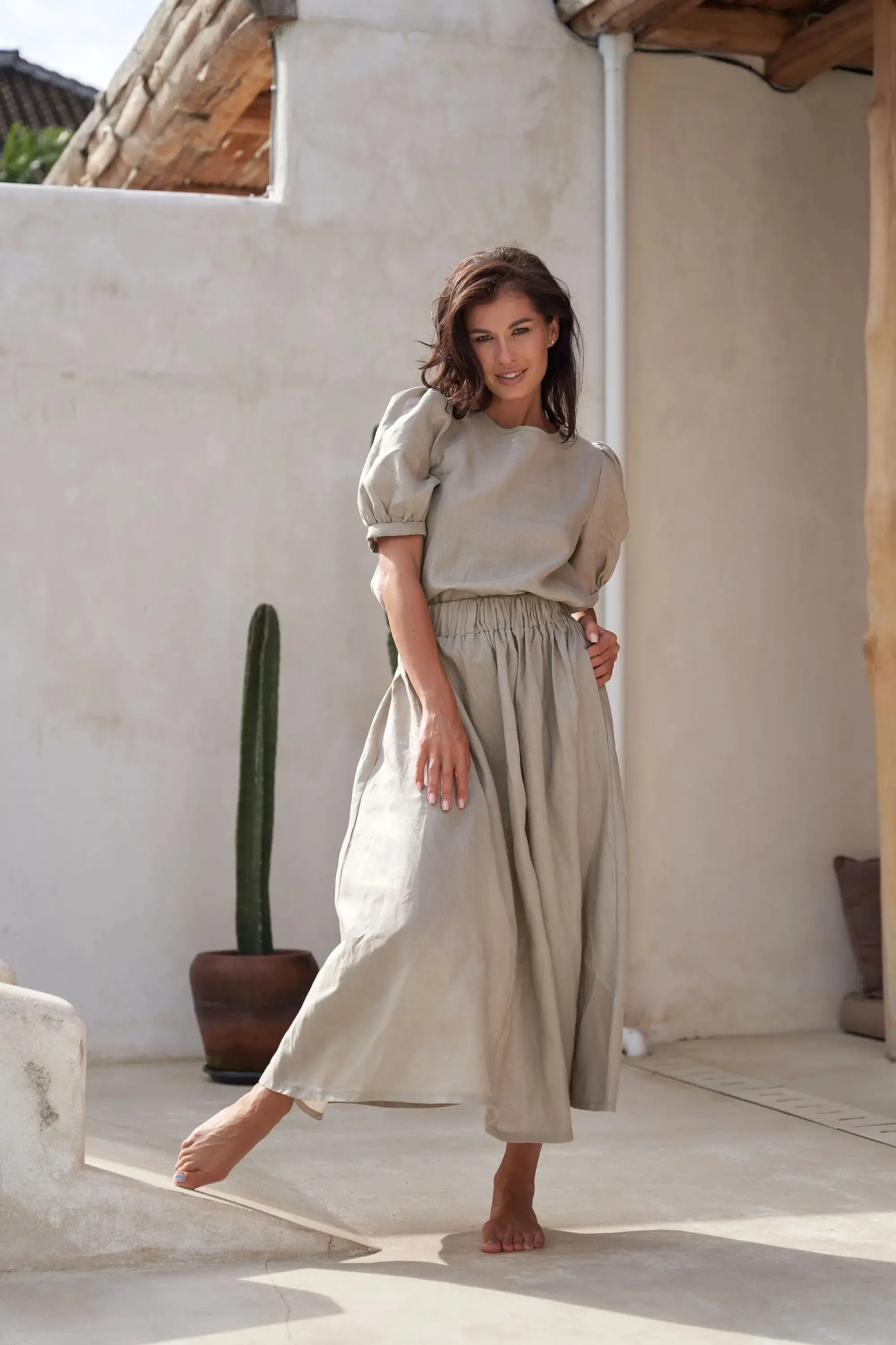 Long pleated linen skirt by Soelis