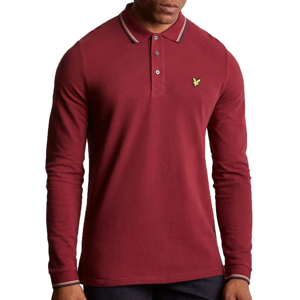 Lyle & Scott Long Sleeve Tipped Polo Shirt - Burgundy Claret Jug